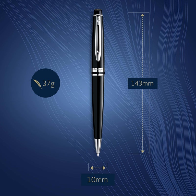Waterman Expert Ballpoint Pen in Gloss Black with Chrome Trim - Medium Point Blue Ink Cartridge, Gift Box Included - Image 3
